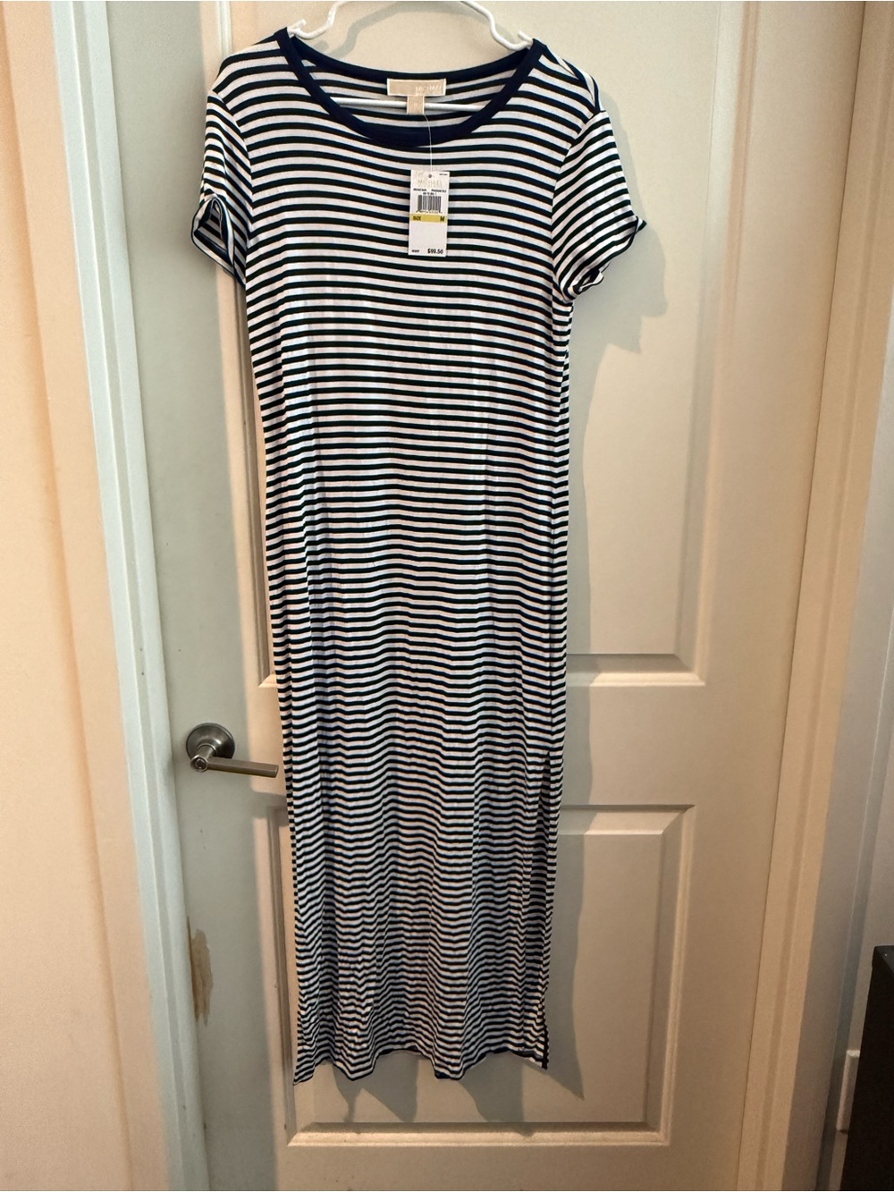Michael Kors Navy and White Striped Maxi Dress